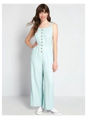 ModCloth Every Waking Momentum Light Blue Linen Blend Jumpsuit NWT - Medium